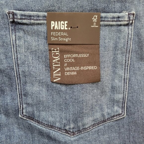 Paige Federal Vintage Slim Straight Jeans Jeremy Wash Men's Size 36 (RUNS LARGE) - Picture 3 of 7